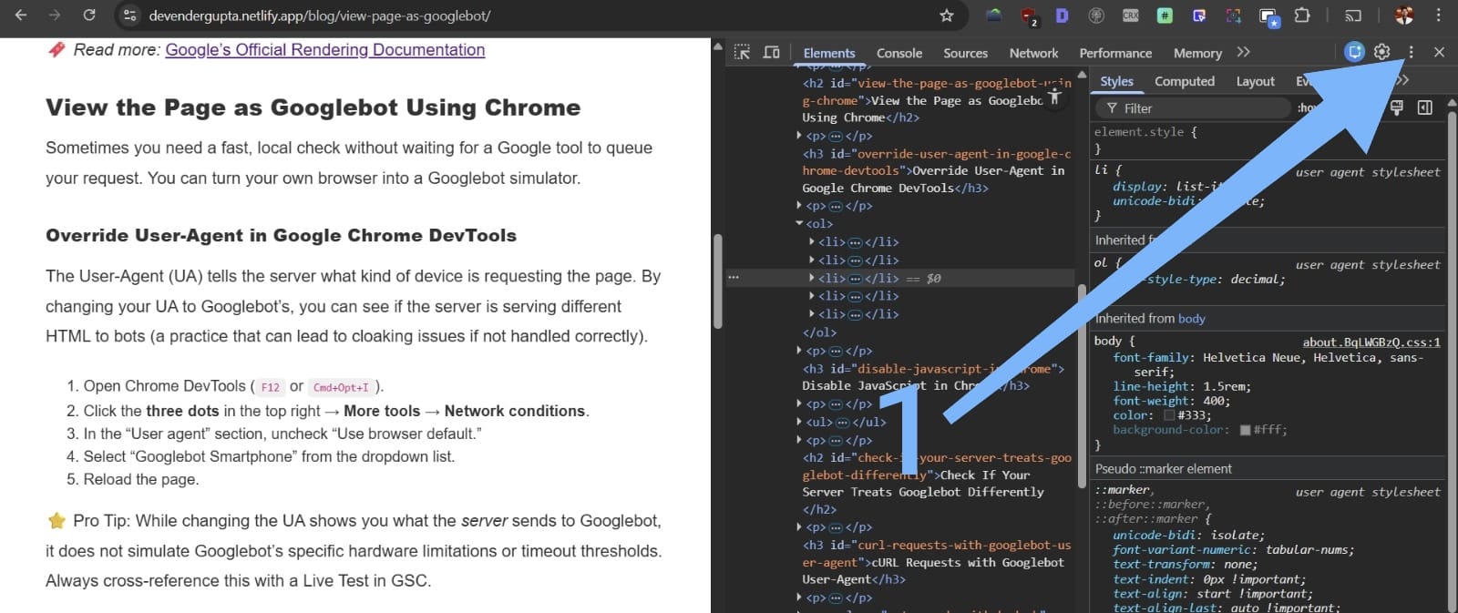 Open Chrome DevTools three dots